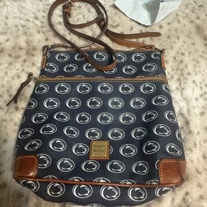 Dooney & Bourke Navy and Brown Logo Messenger Bag